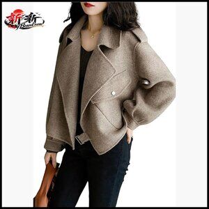 Cropped Wool Blend Blazer Jacket Open Front Loose Fit Casual Dressy
